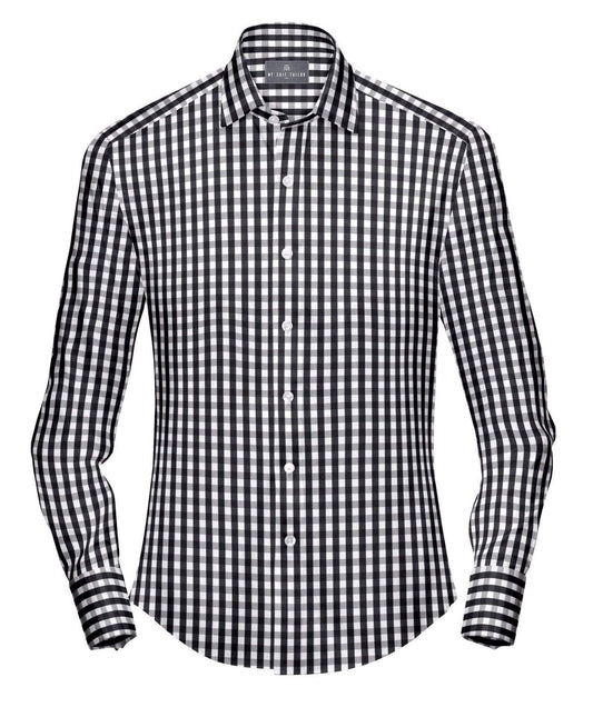 Buy Tailored Shirt for men: Black gingham dress shirt| My Suit Tailor